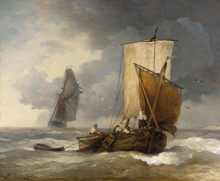 fishing boats in stormy seas